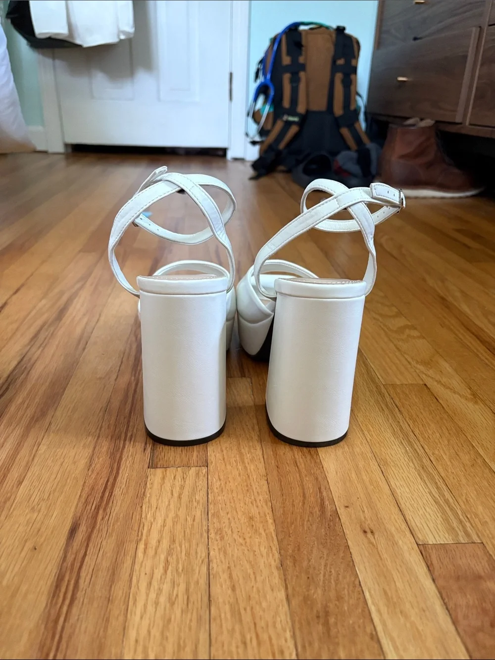 White Platform Block Heel Sandals with Ankle Strap